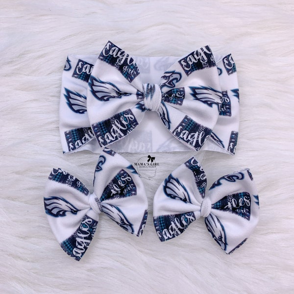 Philadelphia Eagles Football Printed Baby Girl Bows, Stretchy Headwrap, Headband, Micro Preemie, Newborn, Infant, Baby Toddler Eagles Outfit