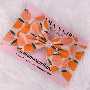 ORANGES FRUIT Printed Baby Girl Bows, Stretchy Headwrap, Headband, Micro Preemie, Newborn, Infant, Baby, Toddler. Birthday Outfit. Summer