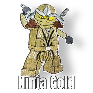 Ninja Loyd Applikation Patch gold für Schultüte Kleidung wie Jacken auf Taschen aufbügeln Ninja Aufbügler Aufnäher Bügelbild