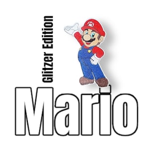 Super Mario Applikation Glitzer Edition für Schultüte Patch für Kleidung Taschen Jacken Aufbügler Aufnäher Nintendo Luigi Yoshi Peach Bowser