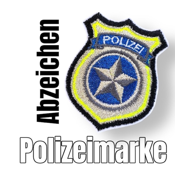 Polizeiabzeichen Polizeimarke Patch Applikation neon Pin für Schultüte Taschen Kleidung passend zum Polizeiauto aufbügelbar silber glitzernd