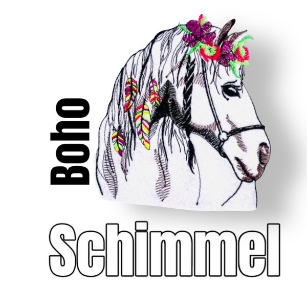 Applikation Boho Pferd für Pferdemädchen Patch für Schultüte Kleidung oder Taschen   Pferdekopf Pin Pferde Pferdchen Schimmel Schulanfang 24