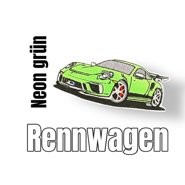 Rennwagen neongrün Sportwagen Racing Applikation Rennauto Car für Schultüte Patch für Kleidung, Taschen zum creativen pimpen von Klamotten