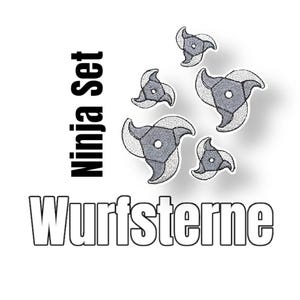 Ninja Wurf Sterne Applikation Set 5teilig für Schultüten Jacken Kleidung Taschen cool für Ninja Fans Aufbügler Aufnäher Patch verzieren Pin