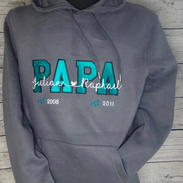 Papa DAD Hoodie Pullover hoodie individually personalized with the children's names and birth years