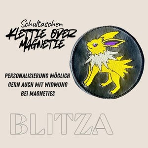 Klettie Magnet Pokemon Blitza für Schultasche Ranzen Schulranzen mit Klett oder magnetischem Metallplättchen personalisiert Name Button