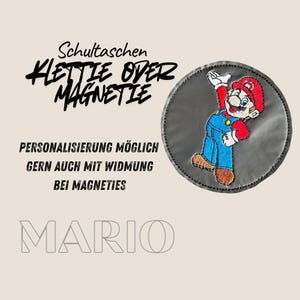 Klettie Mario für Schultasche Ranzen Schulranzen Ergo Bag mit Klett bestickt m. Mario Luigi natürlich auch gern personalisiert m. Name