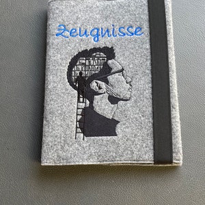 Zeugnismappe Bibliothek Kopf/ Wissen Genie zeitloses Namens Geschenk personalisiert Schulanfang Zeugnis individuell bestickt Zeugnisordner