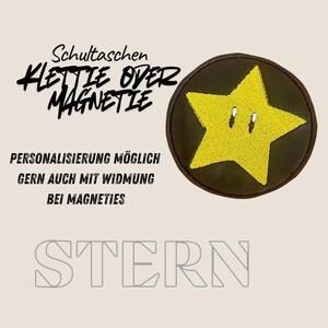Klettie Magnet Mario Stern Schultasche Ranzen Schulranzen m. Klett oder magnetischem Metallplättchen personalisiert Name Button Tornister