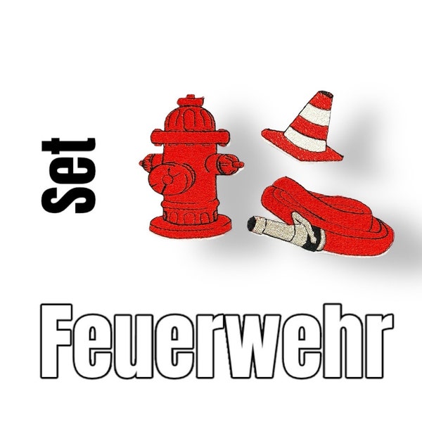 Feuerwehr Patch SET  3 Applikationen passend zum Feuerwehrauto oderLeiterwagen (Hydrant, Schlauch, Pylone) glänzend farblich abgestimmt