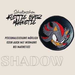 Klettie Magnet Super Sonic Shadow Igel Schultasche Ranzen mit Klett oder magnetischem Metallplättchen personalisiert Name Button Tornister