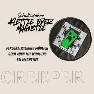 Klettie Magneti Creeper Minekraft f. Schultasche Ranzen Schulranzen m. Klett magnetischem Metallpl. personalisiert Name Button Tornister