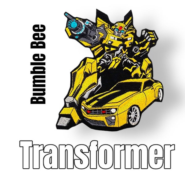 Roboter Applikation Bumblebee Transformers Patch gelb für Schultüte Kleidung wie Jacken auf Taschen aufbügeln Robot Patch Aufbügler Aufnäher