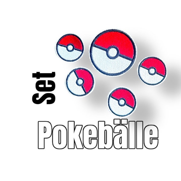 Pokemon Ball Applikation Set 5teilig für Schultüten Jacken Kleidung Taschen cool für Pokemon Fans Aufbügler Aufnäher Patch zum verzieren Pin