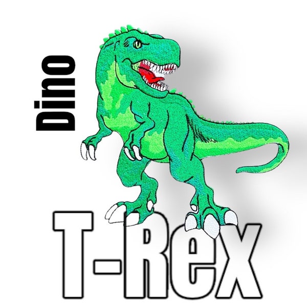 Dinosaurier T-Rex XXL Applikation Tyrannosaurus Rex Action Patch Bügelbild Schultüte Jacken Taschen Schulanfang als Blickfang weißer Filz