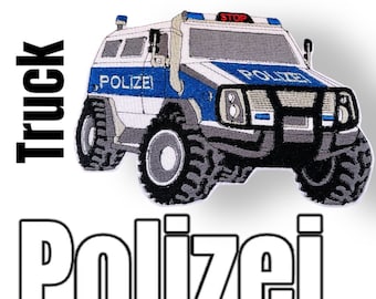 Polizeiauto Polizeiwagen Polizeitruck SUV Applikation Patch Bügelbild Aufnäher Ergo Bag Step by step Glitzergarn 2 Größen a. weißen Filz