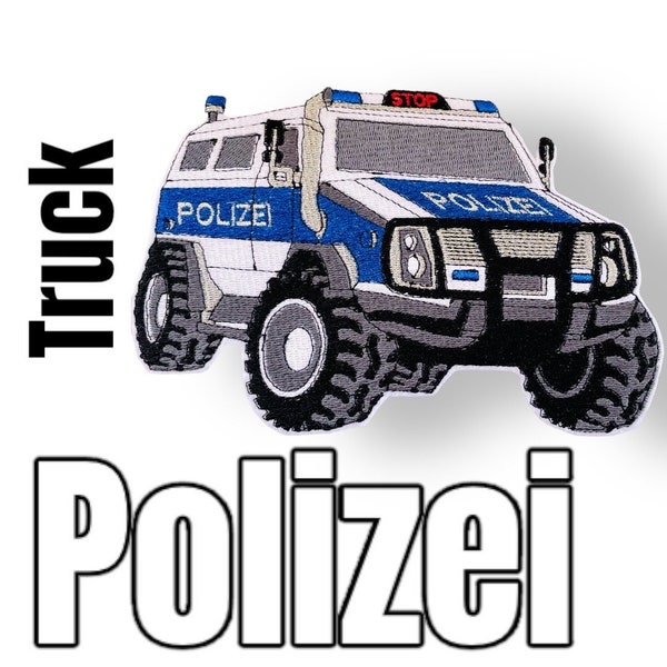 Polizeiauto Polizeiwagen Polizeitruck SUV Applikation Patch Bügelbild Aufnäher Ergo Bag Step by step Glitzergarn 2 Größen a. weißen Filz