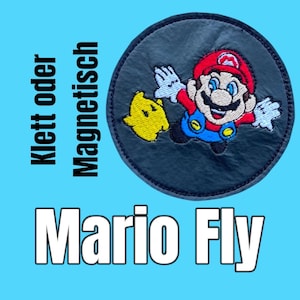 Klettie Magnet Super Mario Fly Star Schultasche Ranzen Schulranzen m. Klett oder magnetischem Metallplättchen personalisiertest Name Button