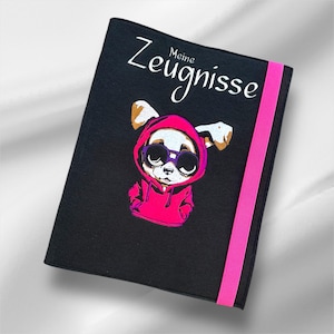 Zeugnismappe cooler Hund im pinkem Hoodie I Zeugnisorganizer I Urkunden I personalisierbar I Namen I Schulanfang I Geschenk Zeugnisse I pink