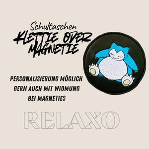 Klettie Magnet Pokemon Relaxo f. Schultasche Ranzen Schulranzen m. Klett oder magnetischem Metallplättchen personalisiert Button Tornister