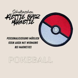 Klettie Magnet Pokemon Pokeball Schultasche Ranzen Schulranzen Klett oder magnetischem Metallplättchen personalisiert Name Button Tornister