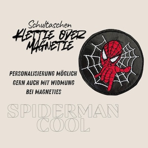 Klettie Magnet Spiderman Cool Schultasche Ranzen Schulranzen m. Klett oder magnetischem Metallplättchen personalisiert Name Button Tornister