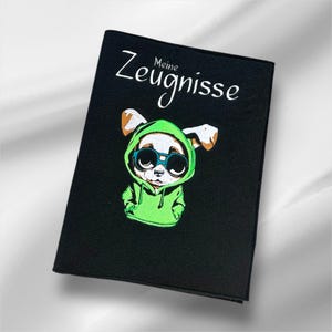 Zeugnismappe cooler Hund im grünen Hoodie I Zeugnisorganizer I Urkunden I personalisierbar I Namen I Schulanfang I Geschenk Zeugnisse I grün