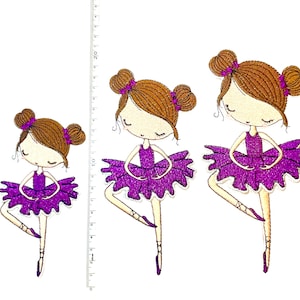 SALE!!! lila Ballerina Applikation braune Haare Glitzer Kleid in 3 Größen S L XXL Pin für Schultüte Kleidung oder Taschen bügelbar