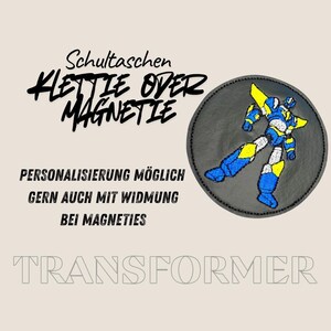 Klettie Magnet Transformer Roboter Schultasche Ranzen Schulranzen m Klett oder magnetischem Metallplättchen personalisiert Button Tornister