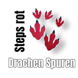 rote Drachen Steps 5 Stück Applikation für Schultüte farblich passend zum Drachen Patch Aufbügler Aufnäher Pin Dragon roter Drache Filz weiß