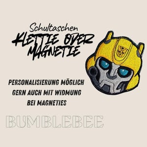 Klettie Magnetie Bumblebee für Schultasche Ranzen Schulranzen mit Klett oder magnetischem Metallplättchen Transformer Roboter Button