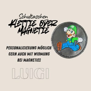 Klettie Magnet Super Marios Luigi Schultasche Ranzen Schulranzen m. Klett oder magnetischem Metallplättchen personalisiert Button Tornister