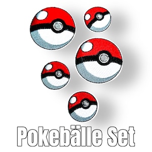 Pokebälle Applikation Set 5teilig Schultüten Jacken Kleidung Taschen cool Aufbügler Aufnäher Patch Pin zum verzieren Schultüte nähen basteln