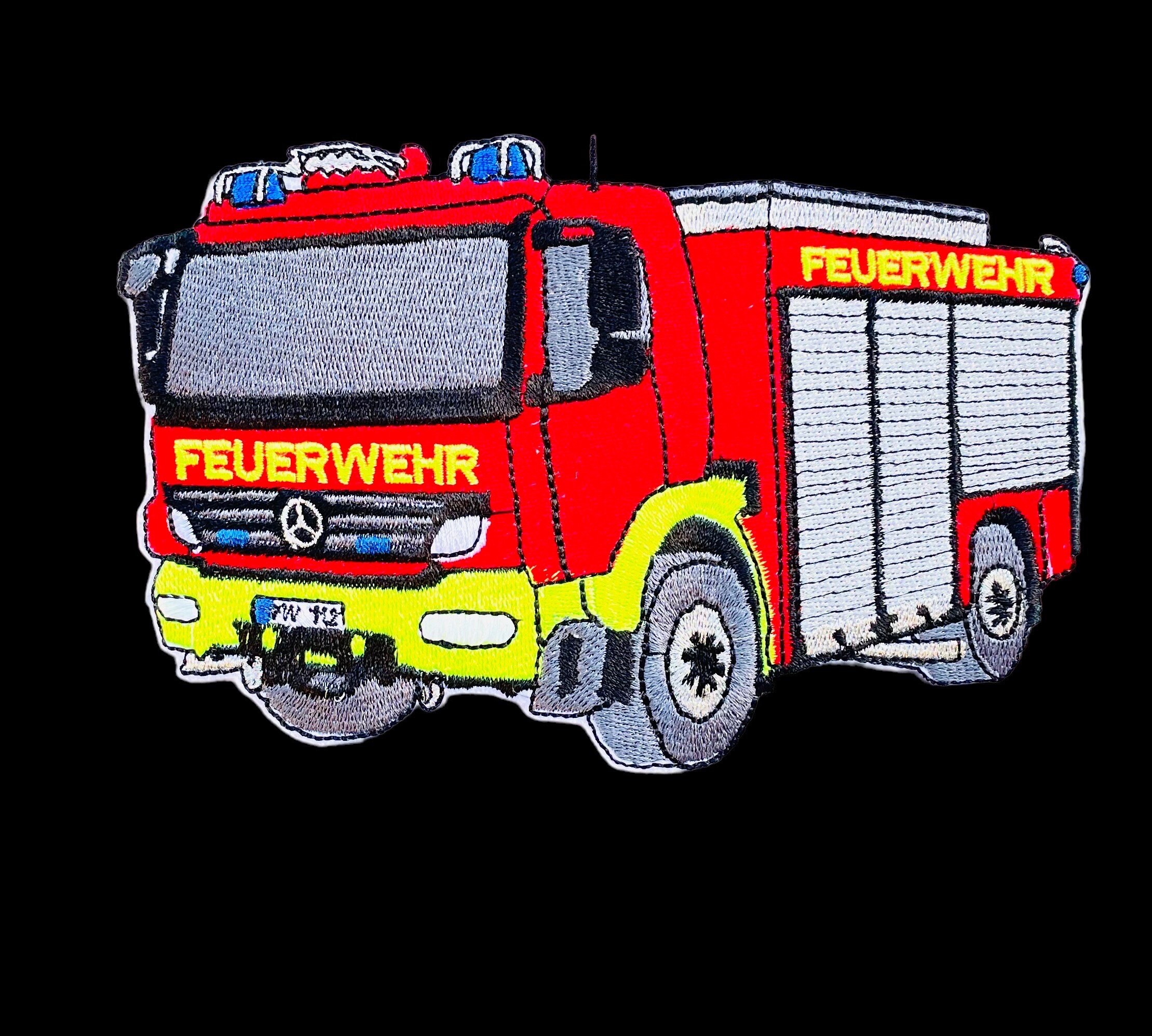 Aufnäher Feuerwehrwagen – Bestickt, Zum Aufbügeln Oder Aufnähen, 10,5x6,2cm