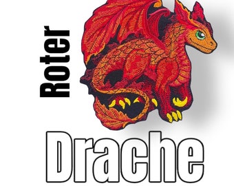 wunderschöne Drachen Applikation rot leuchtend für Mädchen und Jungen toll für Schultüte Jacke Tasche zum aufbügeln 2 Größen schwarzem Filz