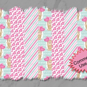 Valentine&#39;s Day background sublimation, Heart brush strokes sublimation png, Teddy Bear background sublimation png, Pink Brush strokes
