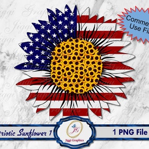 4th of July sunflower png, commercial use Sunflower Sublimation file, USA Flag Sunflower clipart, independence day Sunflower Sublimation