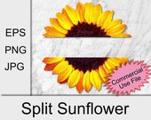 Split Sunflower png, Commercial use split sunflower sublimation file, middle cut distressed sunflower , Sunflower monogram frame