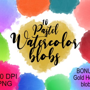 watercolor blots png, Watercolor clipart for logos, paint splatter design element, paint brush swatches & streak, pastel color splashes