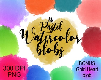 Pastel shades watercolor blots png, Watercolor blobs clipart for logos, paint splatter design element, paint brush swatches & streak
