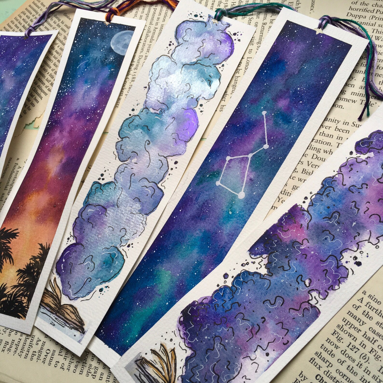 Handmade watercolour bookmark Assorted metallic galaxy Etsy