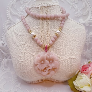 Nature pink opal floral necklace