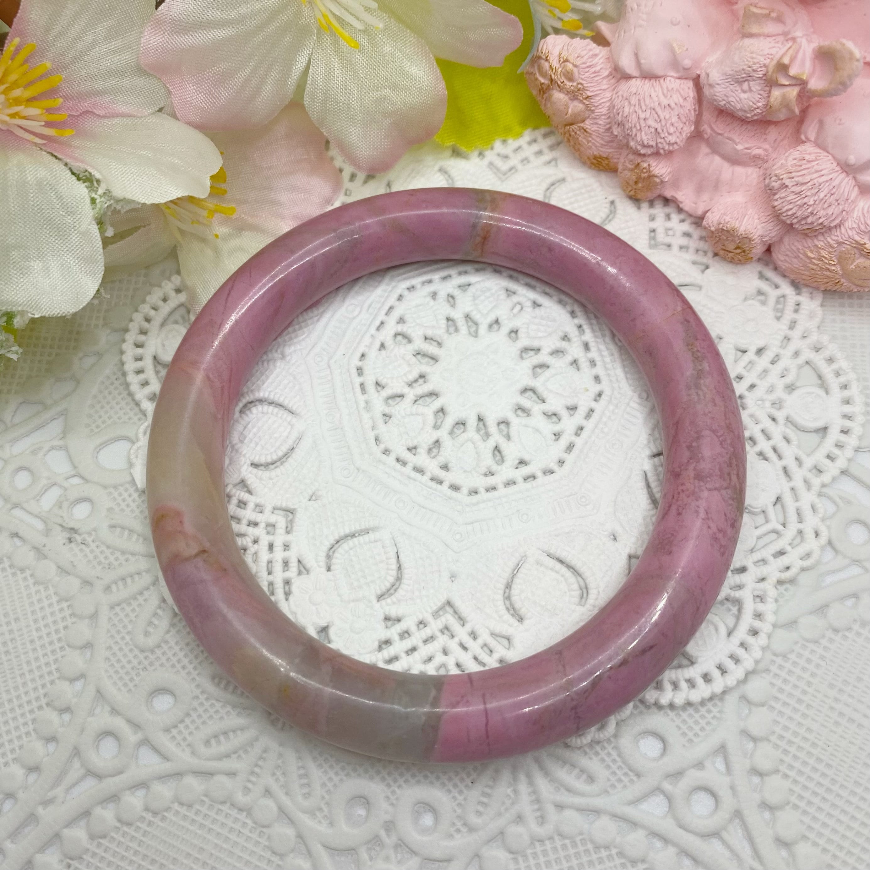 ロードナイトバングル：天然ピンクストーンブレスレット 56.7 mm