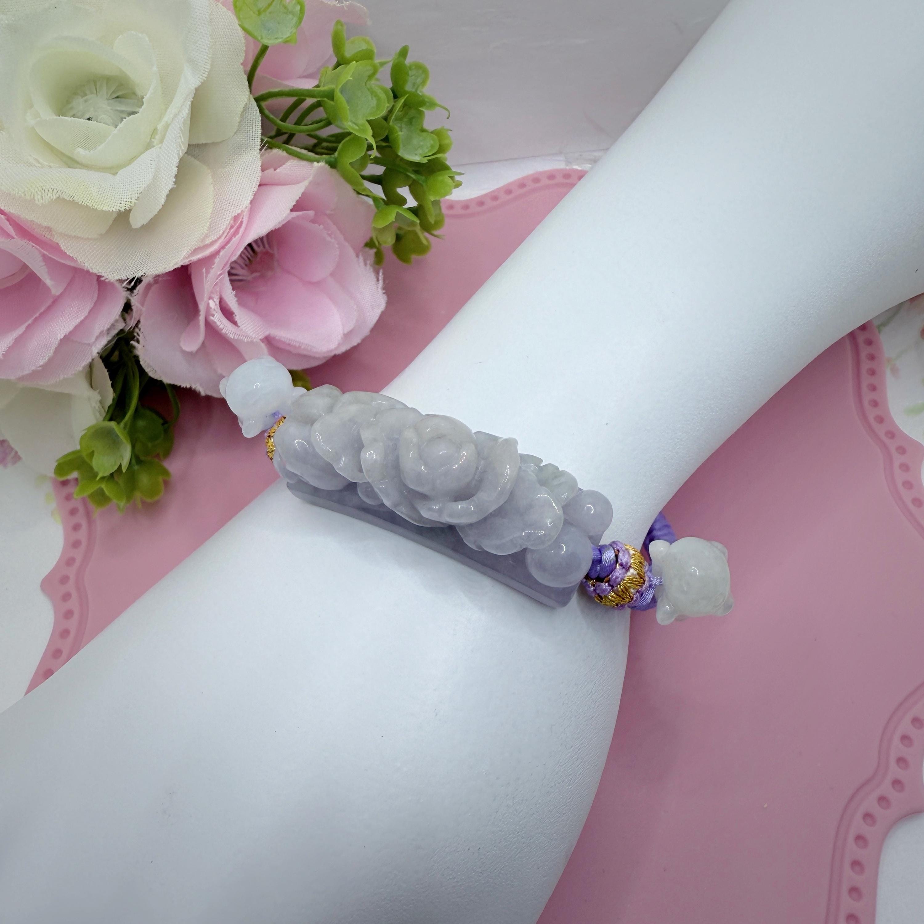 Bracciale Donna In Giada Di Bambù Fatto A Mano – Coniglio Portafortuna – Regolabile 16+4 Cm