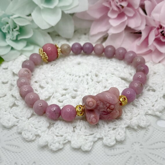 Nature Rhodonite Teddy Bear Bracelet Rhodonite DIY Handmade - Etsy