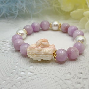Queen Conch Shell Rabbit Bunny Spodumene Kunzite Purple DIY Handmade Bracelet