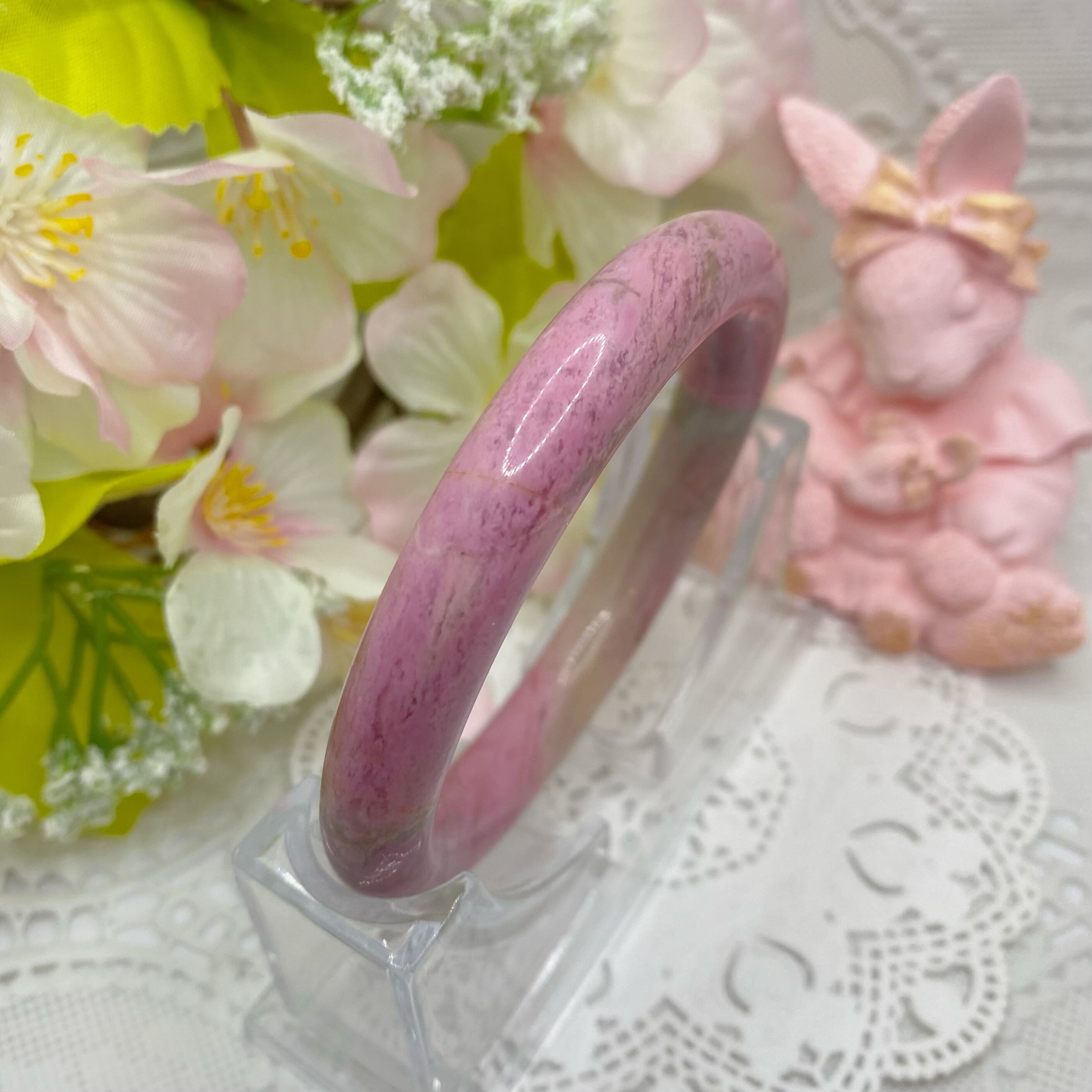 ロードナイトバングル：天然ピンクストーンブレスレット 56.7 mm