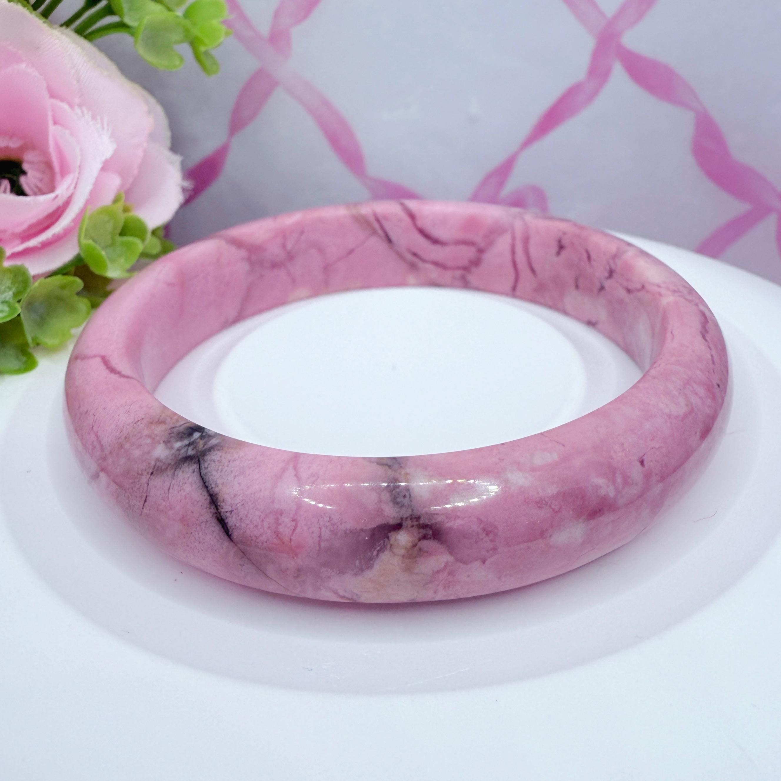 天然石 ロードナイト くり抜き バングル ブレスレット ピンク 本物のピンクロードナイトバングル 54mm 天然ローズストーン