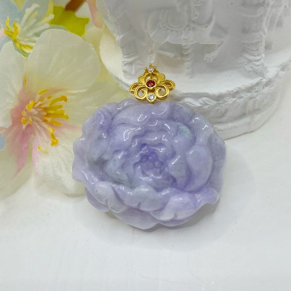 Real Nature Jade Purple Flower S925 Pendant DIY Handmade