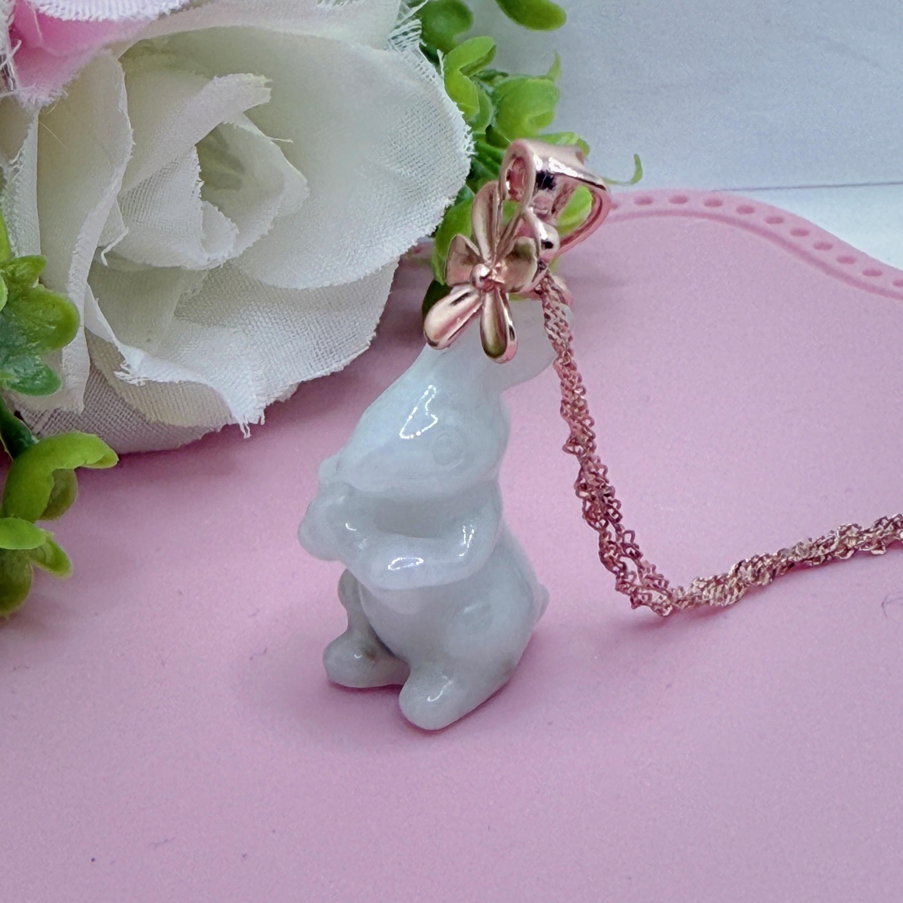 Yellow Jade Rabbit Natural Type A Jade Bunny Necklace S925 Rose Gold Green Jadeite Rabbit ...